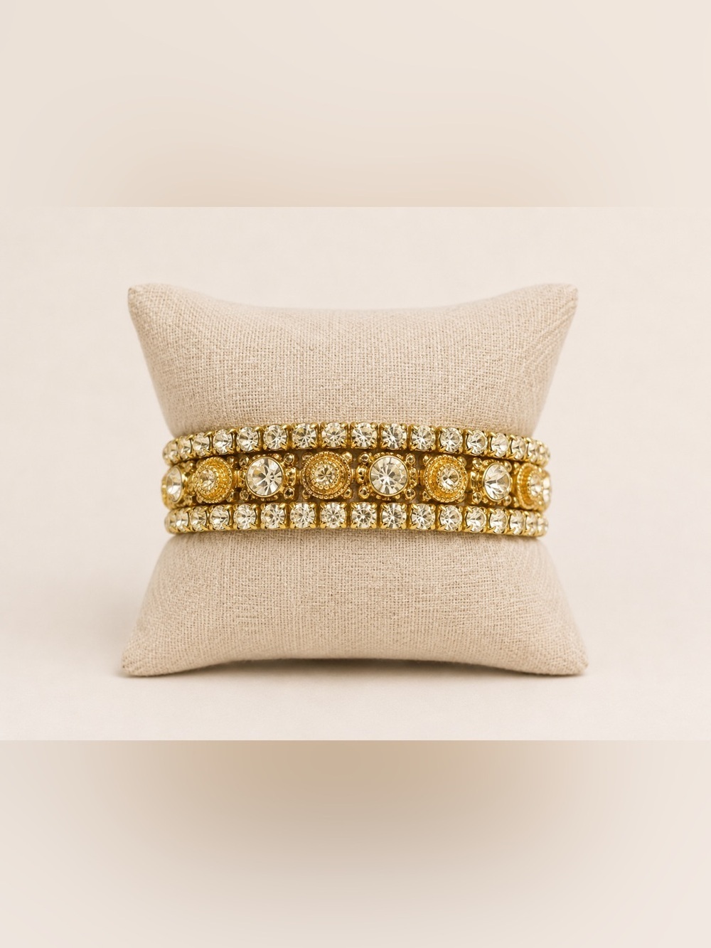 Gold & Crystal Statement Bracelet Trio